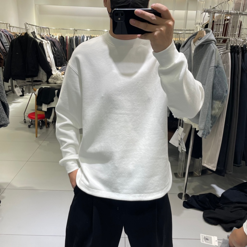 冬季新款男士韩版纯色百搭加厚加绒圆领T恤潮流时尚休闲保暖内搭T