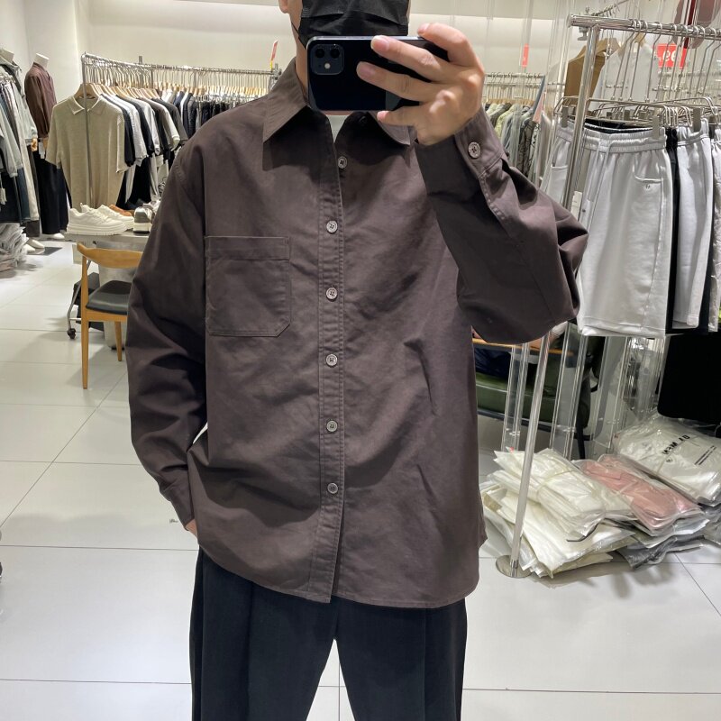 日系复古宽松高级感全棉重磅长袖衬衣外套男士秋季新款老钱风衬衫