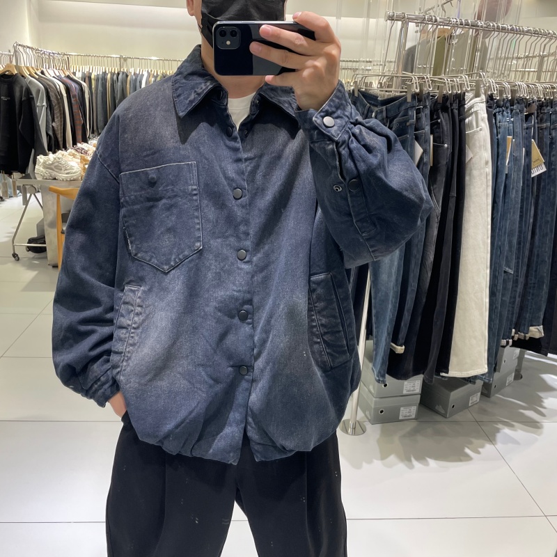 潮牌复古重工水洗棉牛仔羽绒服