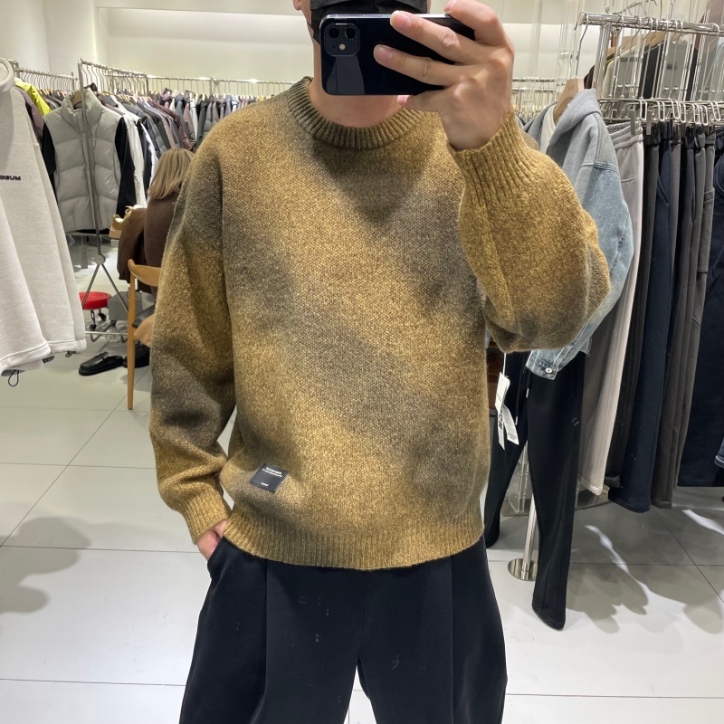 复古宽松扎染渐变加厚圆领毛衣