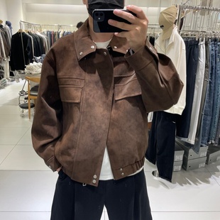 冬季 翻领麂皮绒鹅绒羽绒服男士 美拉德皮衣羽绒服外套 复古工装 美式