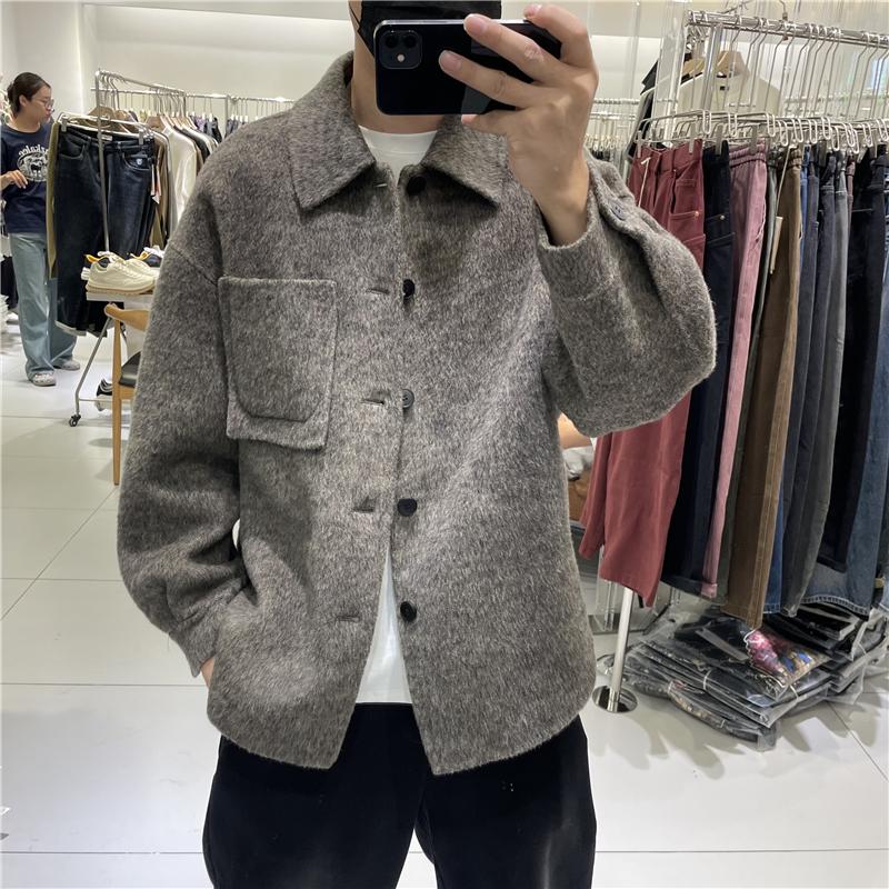 潮流时尚衬衣款双面呢子羊毛大衣