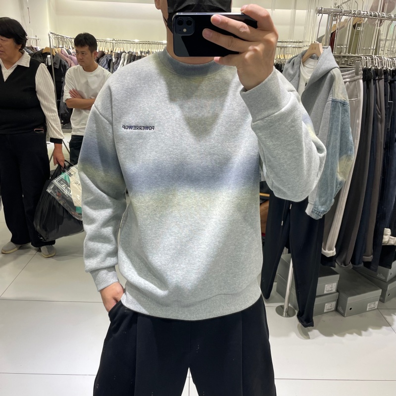 韩版宽松加绒加厚条纹扎染卫衣