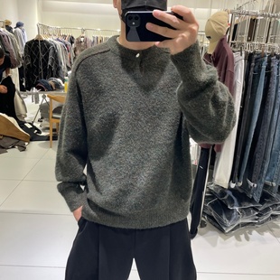 潮流加厚保暖丝光羊毛衫 美式 休闲轻奢仿马海毛圆领针织毛衣男冬季