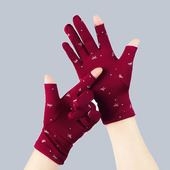 手套加绒拉绒漏两指手套冬季 保暖韩版 女工作弹力防寒骑车开车跳舞