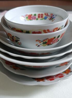 陶瓷双喜餐具个性中式釉上彩碟子