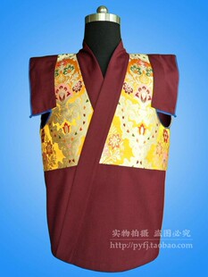 菩然喇嘛服装东嘎上师衣服深枣红哔叽配织锦堆嘎坎肩法衣