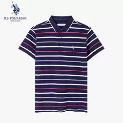 Uspoloassn American Polo Association Summer Men's Pure Cotton Short-Sleeved Polo Shirt Stripesd Lapel T-Shirt