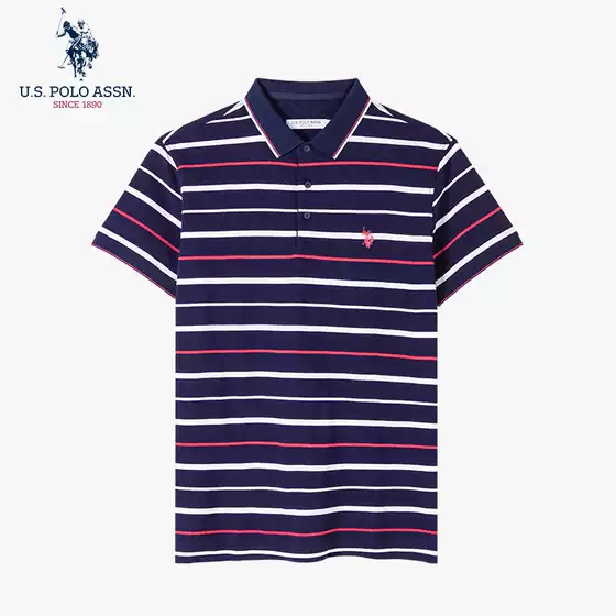 Uspoloassn American Polo Association Summer Men's Pure Cotton Short-Sleeved Polo Shirt Stripesd Lapel T-Shirt