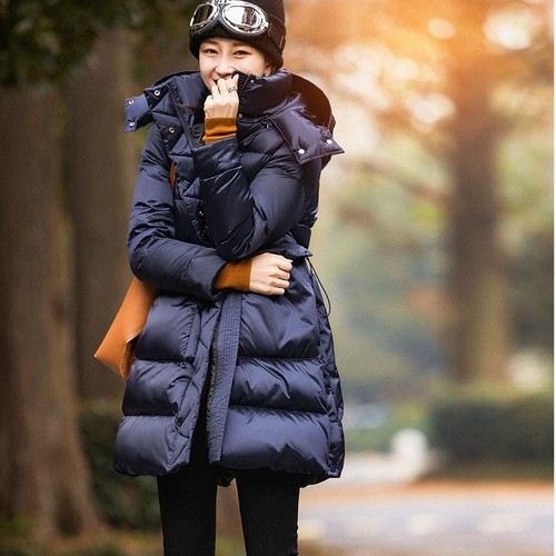 藏青色羽绒服女中长款2024外套