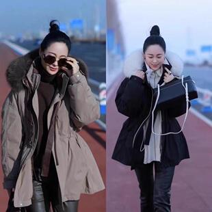 狐狸大毛领羽绒服女2024冬季新款中长款加厚宽松连帽90白鸭绒外套