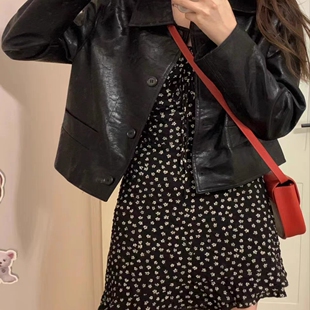 翻领小个子2026春季 宽松显瘦pu皮夹克外套机车夹克外套皮衣 新款