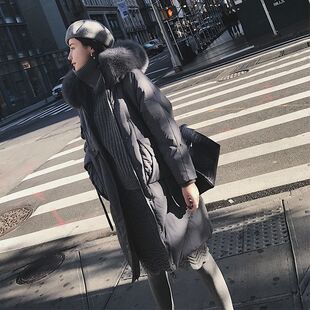 2025新款大毛领羽绒服女中长款冬季新款韩版宽松加厚过膝外套茧型