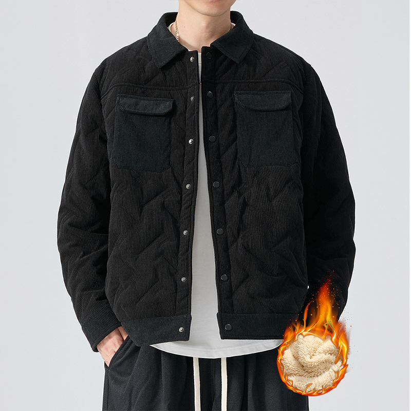 加大码男装冬季加绒外套加棉衬衫领休闲棉衣百搭夹克青年保暖外套