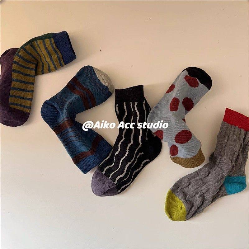 男童秋季新款儿童韩版波点条纹短袜运动中筒学生袜子男孩棉袜