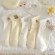 儿童袜子奶黄色小熊春秋袜子女童短袜运动风秋季 甜美可爱学生棉袜