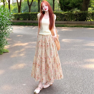 韩系碎花半身裙女夏季2026新款高腰显瘦气质胖mm大码a字大摆裙子