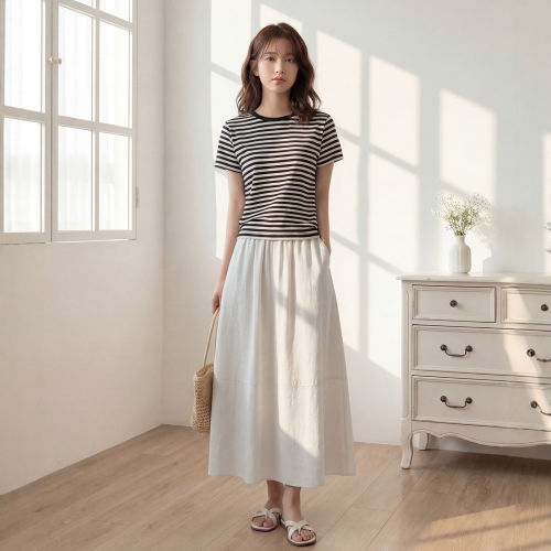 白色天丝亚麻半身裙女2026新款夏季薄款中长棉麻a字裙开叉直筒裙