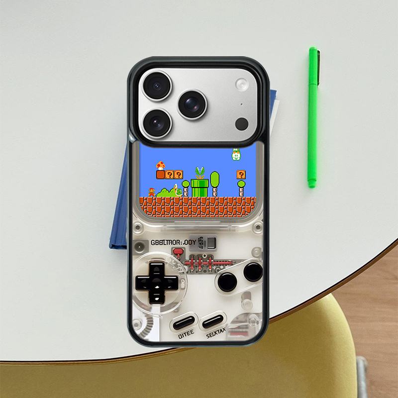 shareit原创超级玛丽游戏机17promax全包大孔手机壳16pro经典图案黑边15