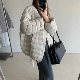 圆领拉链短款 时尚 羽绒服女宽松显瘦百搭面包服外套潮 新款 2025冬季