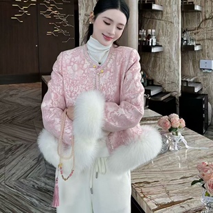 圆领新中式 时尚 提花90绒羽绒服女宽松显瘦百搭外套潮 新款 2025冬季