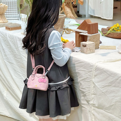 儿童卡通可爱猫咪迷你贝壳包斜挎包洋气女童绣线亲子斜挎包口红包