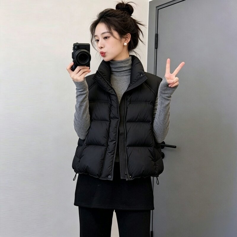 胖mm韩版立领拉链开衫马甲女