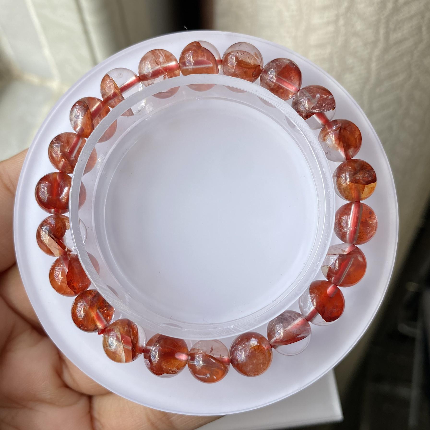 巴西天然原色红胶花水晶手链手串饰品女鸩羽幽灵冰透体火凤凰