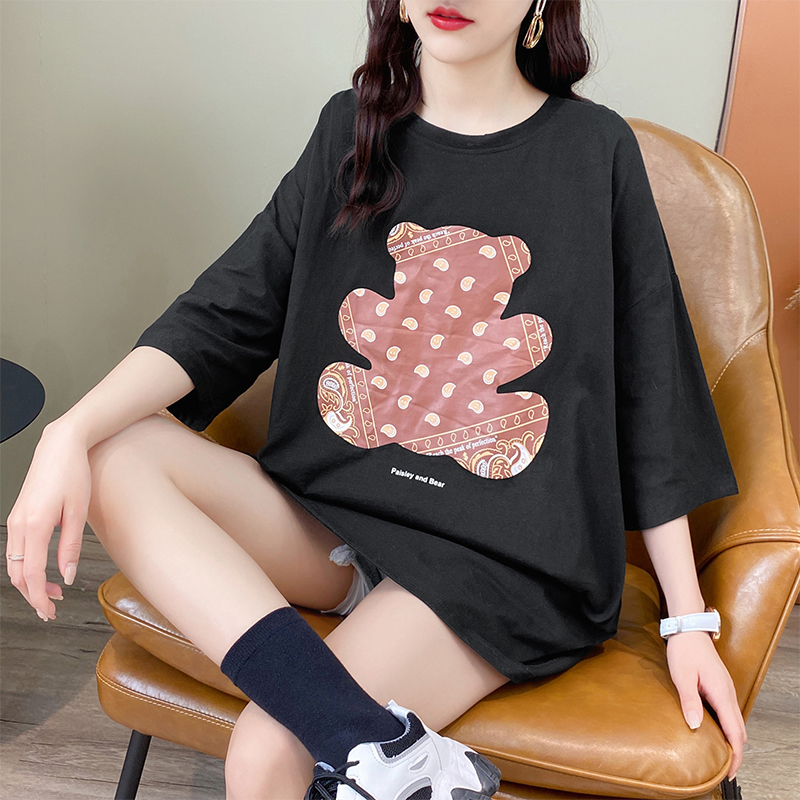 Real shot cotton T-shirt women's fashion Korean loose short sleeve mid long summer new half sleeve T-shirt