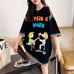 官圖~棉質寬鬆短袖t恤女中長款2021春季新款上衣