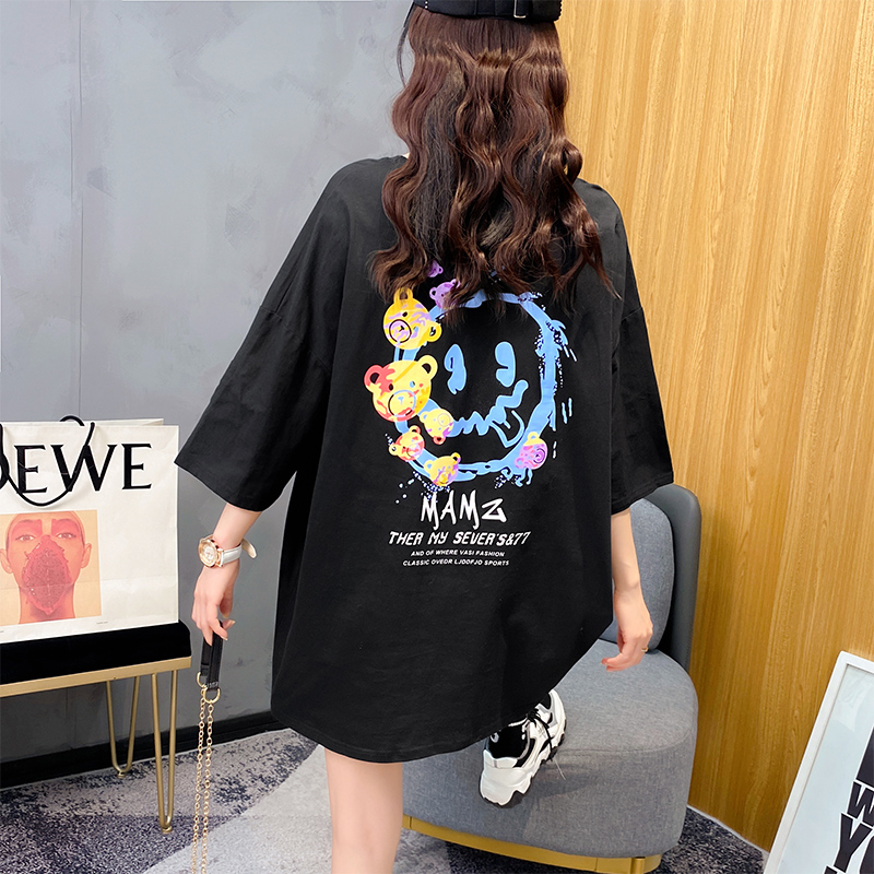 Real shot pure cotton t-shirt female short sleeve loose middle and long Korean students' new summer fashion clothes