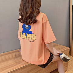 實拍棉質網紅同款短袖t恤女夏2021新款印花圓領上衣大碼女裝