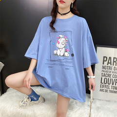 Real shot pure cotton T-shirt women's loose fitting short sleeve mid long summer new Korean ins chaohuochao brand top