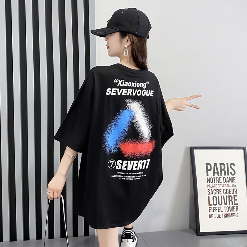 Real shot pure cotton t-shirt female short sleeve loose medium length summer new Korean fashion