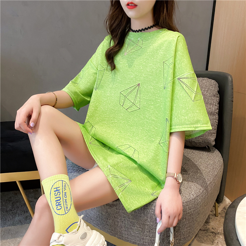 Real shot pure cotton summer loose medium length hollow large short sleeve T-shirt women's net red dress