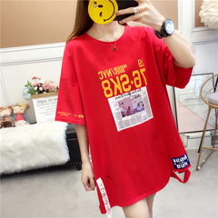 實拍棉質網紅同款短袖t恤女夏2021新款印花圓領上衣大碼女裝