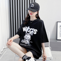 原創實拍純棉短袖t恤女寬鬆中長款夏新學生韓版百搭上衣ins潮