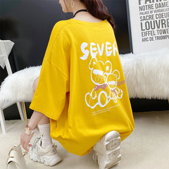 Real shot cotton t-shirt female student short sleeve loose medium length Korean new summer ins T-shirt