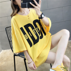 實拍棉質網紅同款短袖t恤女夏2021新款印花圓領上衣大碼女裝