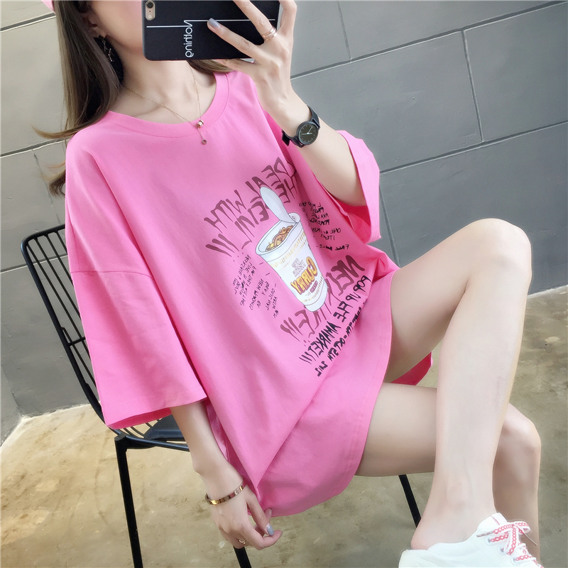實拍棉質網紅同款短袖t恤女夏2021新款印花圓領上衣大碼女裝