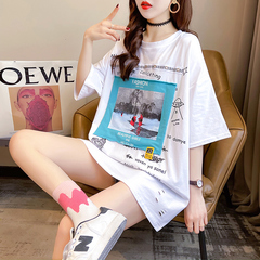 Real shot cotton short sleeve T-shirt women's summer 2021 new Korean Middle School Students' top large women's net red