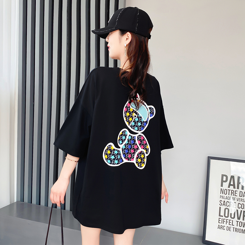 Original real shot cotton t-shirt female short sleeve Korean version lazy wind loose mid long 2021 summer new student dress