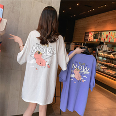 Real shot cotton net red same short sleeve T-shirt women's summer 2021 new printed round neck top large women's wear