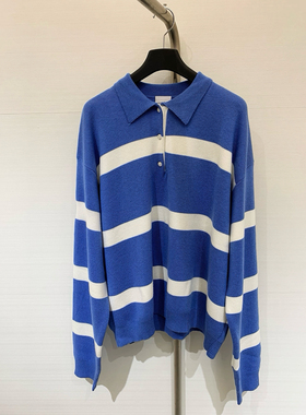 Asako2025早秋新款polo条纹针织衫女宽松显瘦休闲百搭羊毛衫上衣