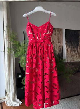 Asako 2025春夏新款法式复古蕾丝镂空花工艺中长连衣裙女