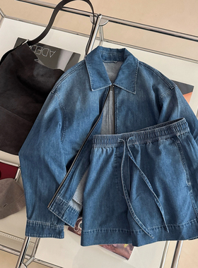 25早秋卢昱晓同款韩版宽松休闲百搭牛仔外套女短款夹克上衣+短裤