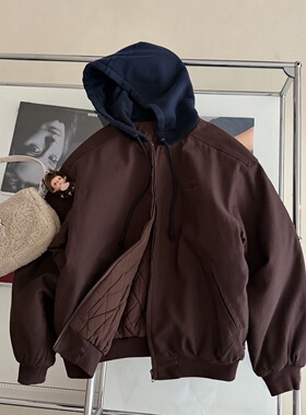 25冬新款 金智妮Jennie同款小众美式复古拼色连帽棉服夹克外套女