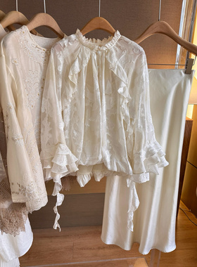 2025春夏新中式美学古典浪漫提花衬衫女宽松显瘦百搭真丝长袖上衣