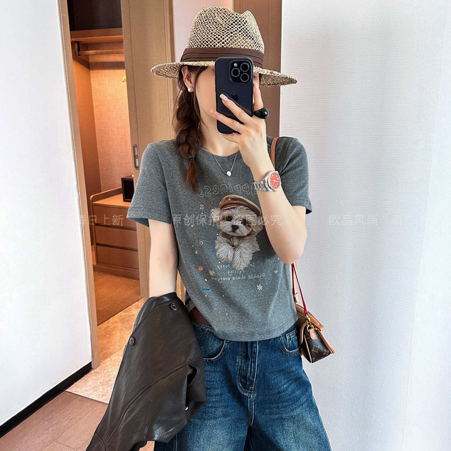 小狗字母印花短袖T恤女欧洲站潮