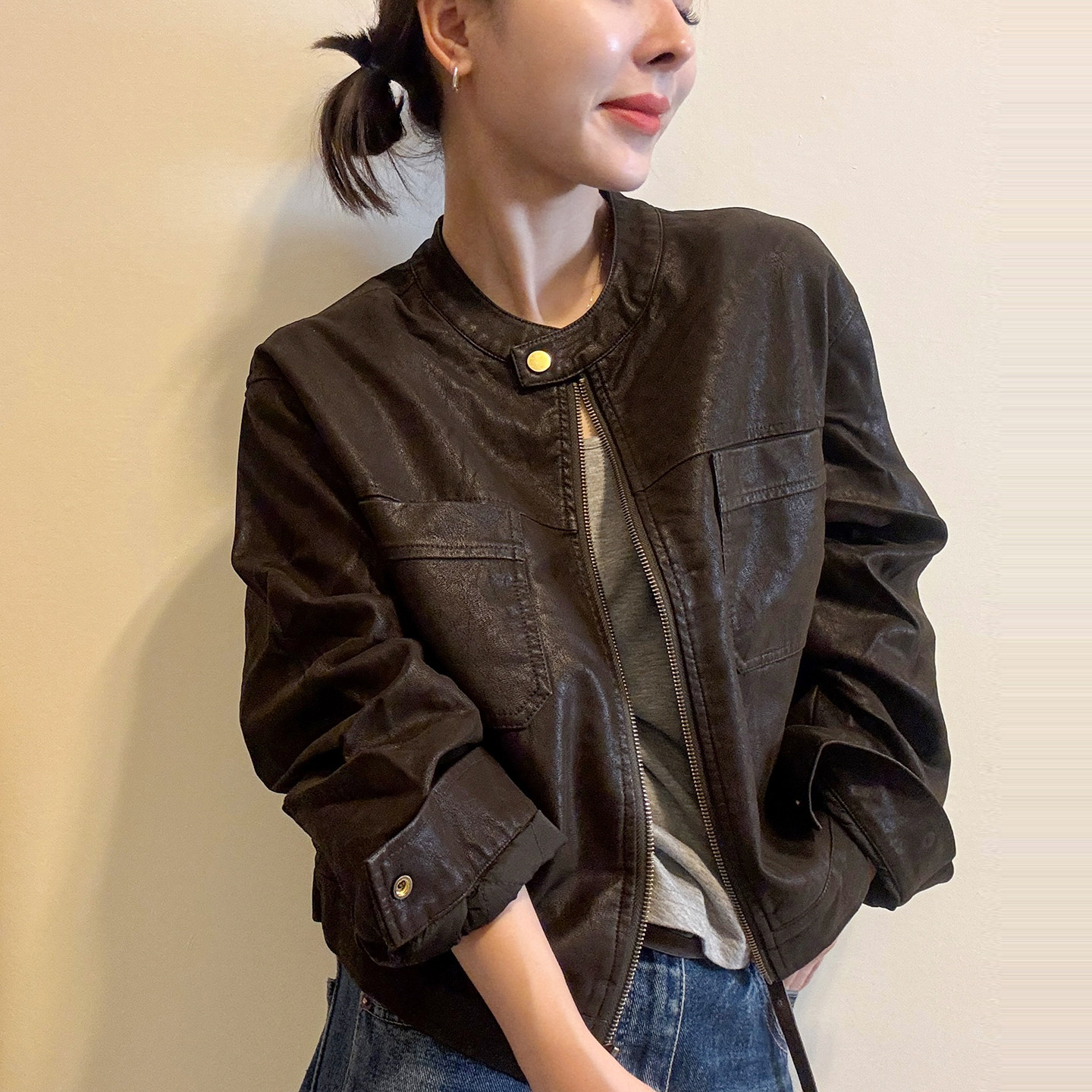 PU蛋白皮加棉皮衣外套女欧洲站